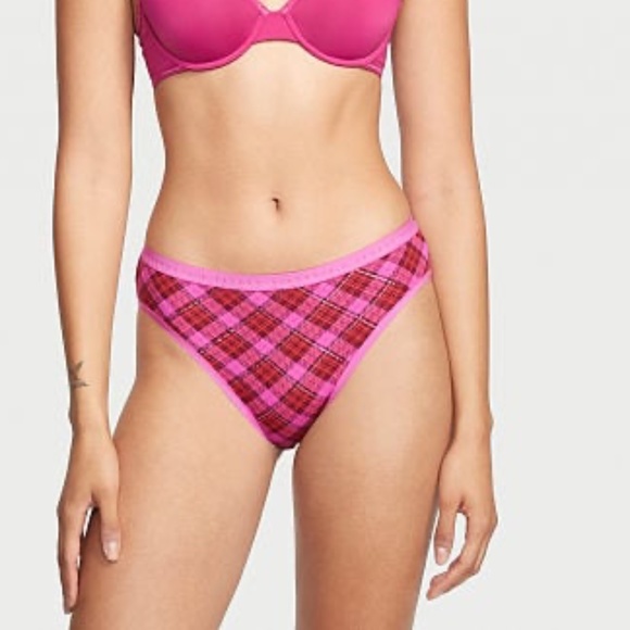 Victoria's Secret Stretch Cotton High-Leg Brief Panty Summer Pink Plaid XL NEW - Picture 3 of 5